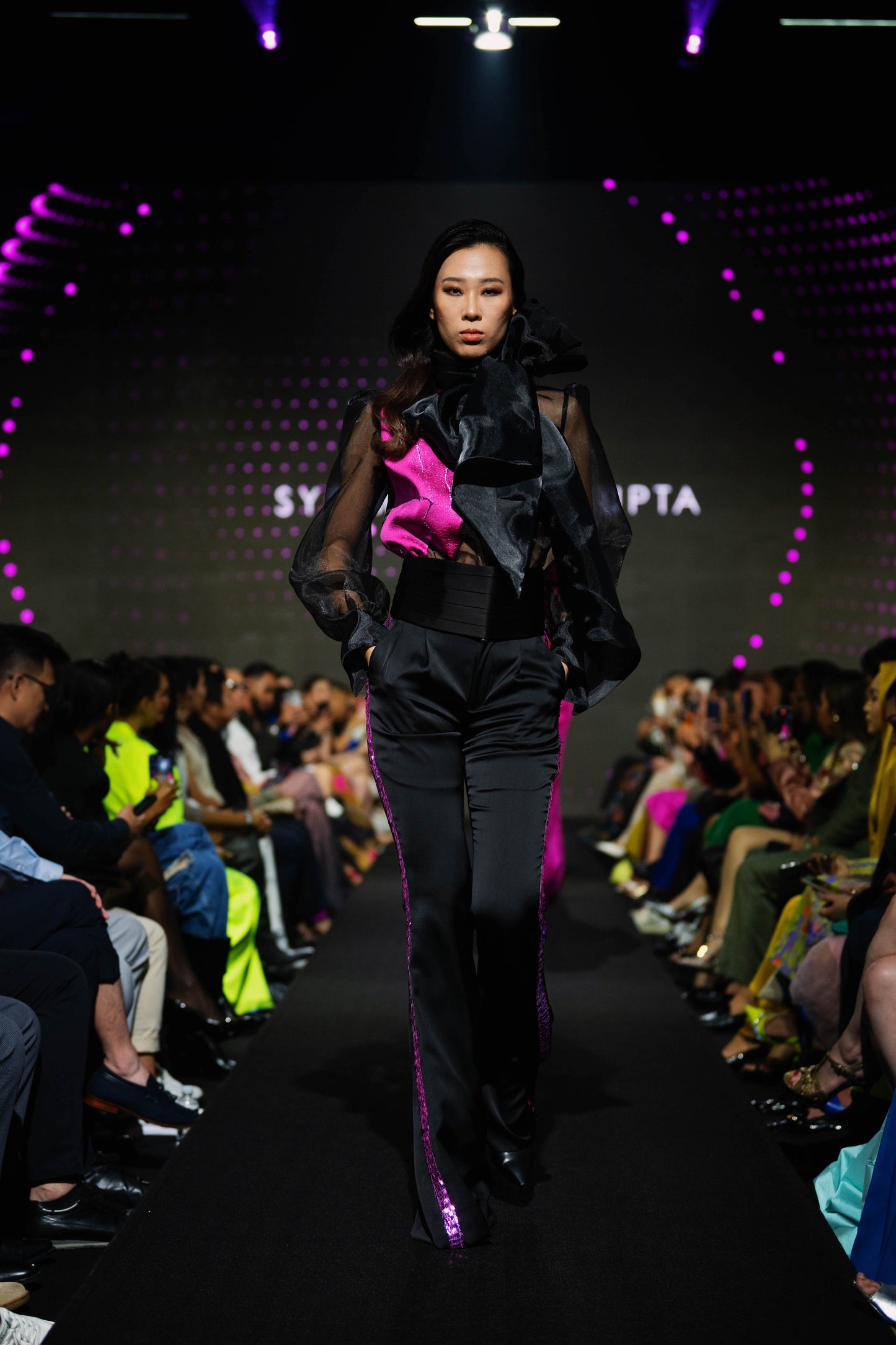 ORGANZA BROCADE TOP & TROUSERS W DISCO TRIM & CUMMERRBAND