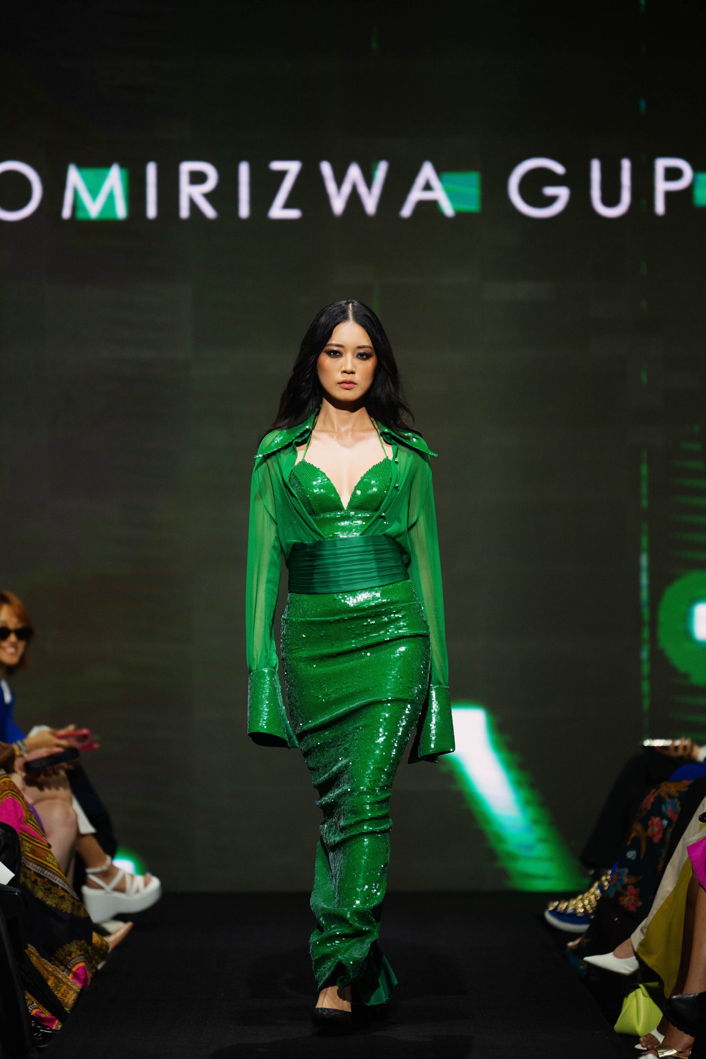 SEQUIN CHIFFON SHIRT & SEQUIN SKIRT & SEQUIN BRA & CUMMERBAND