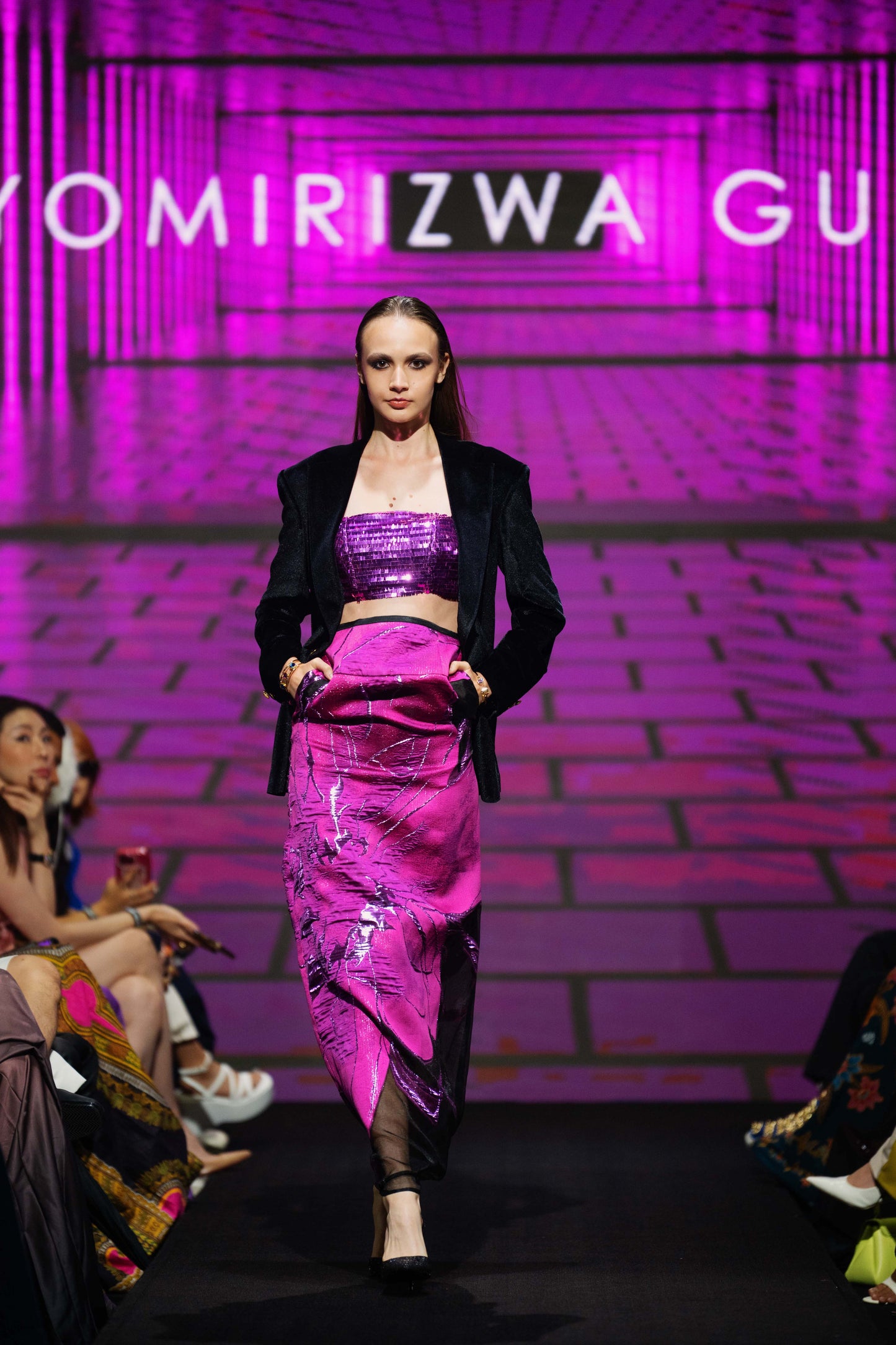 JACKET & ORGANZA BROCADE SKIRT & DISCO TUBE