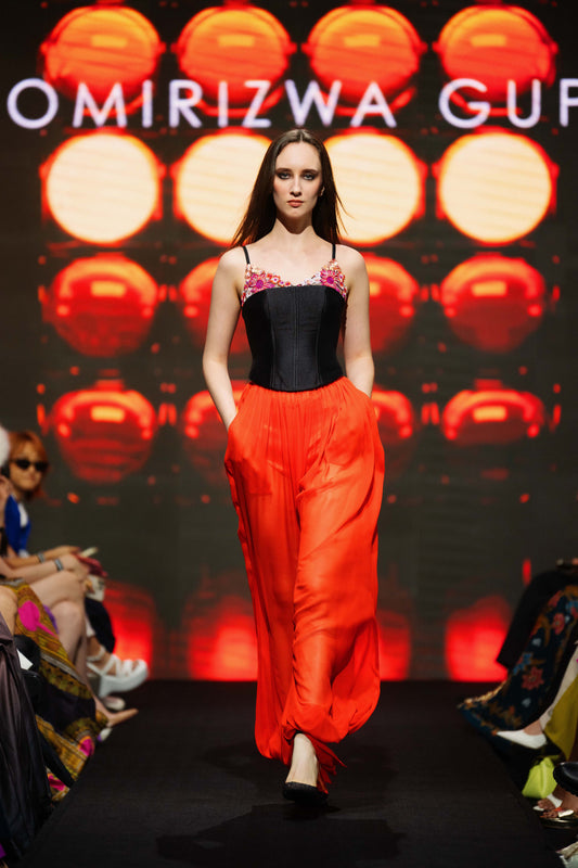 CORSET W LACED BRA TOP & HAREM DISCO TROUSERS