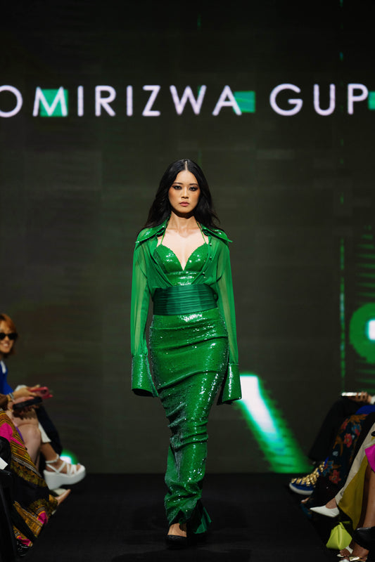 SEQUIN CHIFFON SHIRT & SEQUIN SKIRT & SEQUIN BRA & CUMMERBAND